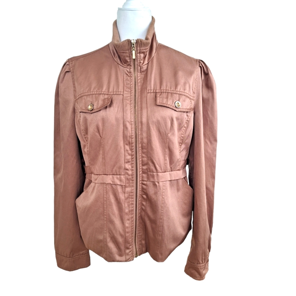 Arden B. Tan Women's Cotton Blend Casual Zip Front Utility Jacket szXL